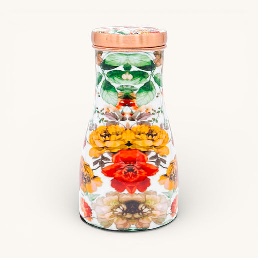 Copper Water Jar with Floral Enamel Print