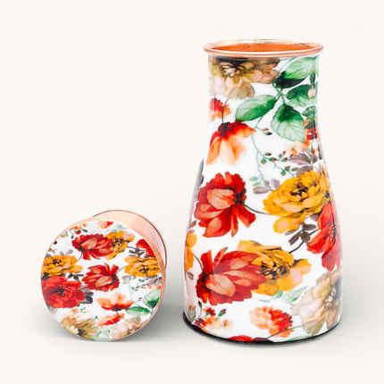Floral Enamel Print Copper Water Jar (1 Litre)