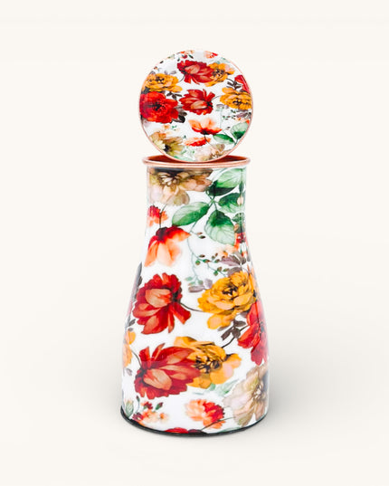 Copper Water Jar with Floral Enamel Print