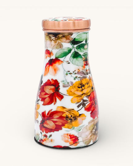 Copper Water Jar with Floral Enamel Print
