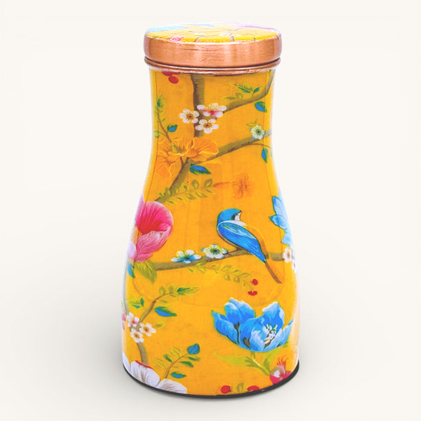 Bird & Floral Motif Copper Water Jar