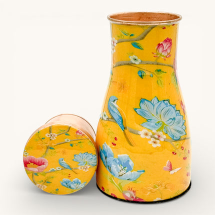 Bird & Floral Motif Copper Water Jar