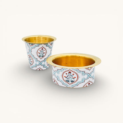 White and Red floral Brass coffee Tumbler Set