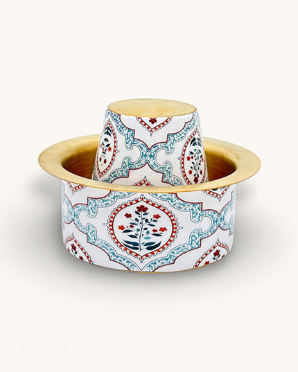 White and Red floral Brass coffee Tumbler Set