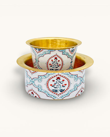 White and Red floral Brass coffee Tumbler Set