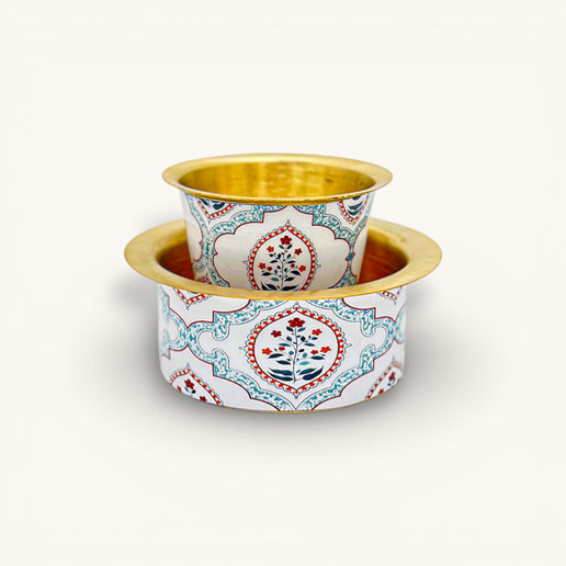 White and Red floral Brass coffee Tumbler Set