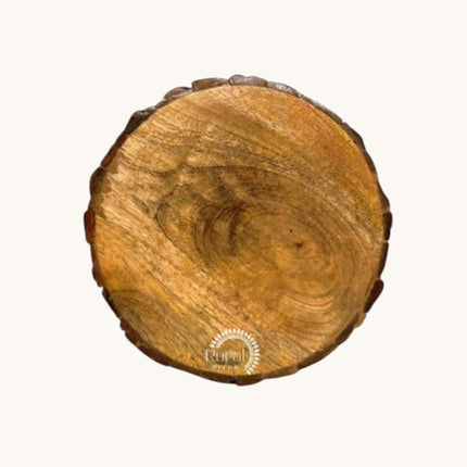 Rustic Floral Print Wooden Tray with Natural Bark Edges
