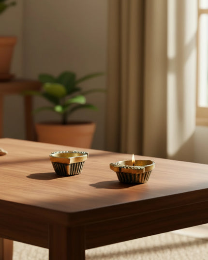 Brass Antique Mango Diya Small - Set of 2