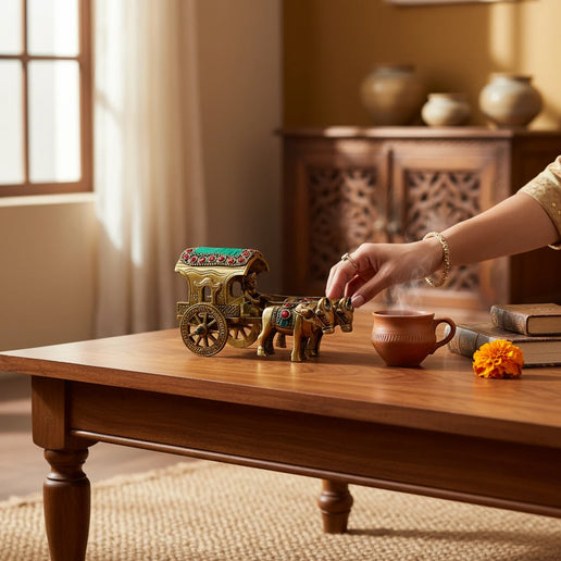 Brass Bullock Cart with Stone Inlay