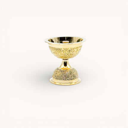 Brass Engraved Diya - Centre wick - set of 2 small