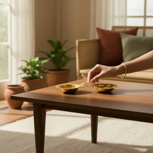 Brass Lightweight Round Flower-Shaped Diya - Set of 2