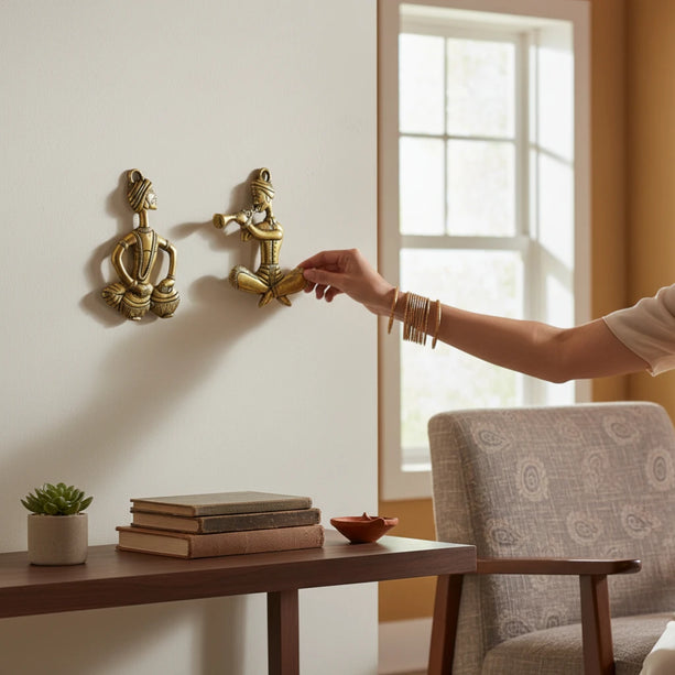 Brass Musical Men Wall Hanging (Set of 2)