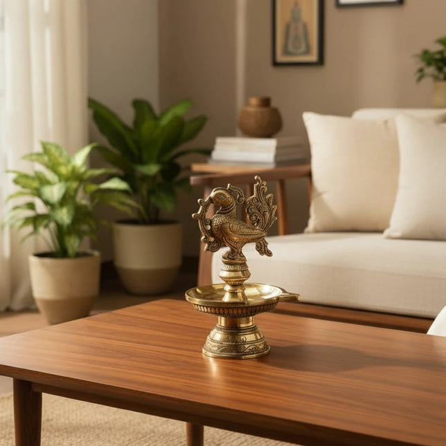 Brass Peacock Oil Diya (1 wick)