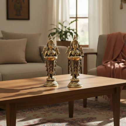 Brass Standing Lady with Diya (Set of 2)