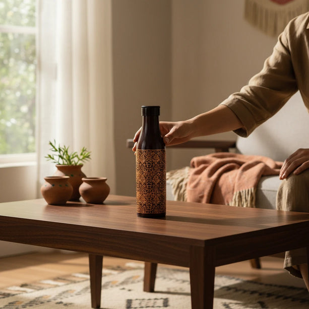 Copper Antique easy Carry Engraved Bottle