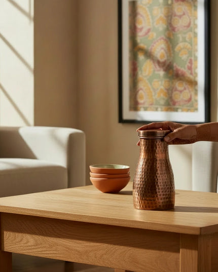 Copper Antique Hammered Bedroom Jar with 2 Glasses (Set)