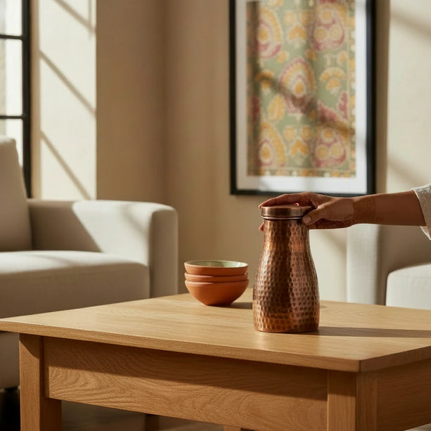 Copper Antique Hammered Jar with 2 Glasses (Set)