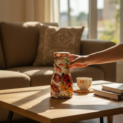Floral Enamel Print Copper Water Jar (1 Litre)