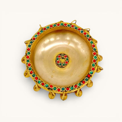 Decorative Brass Urli with Blue and Red stone work