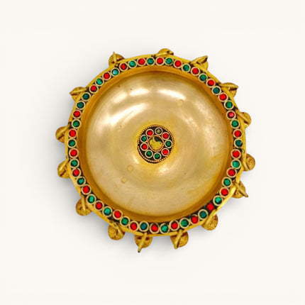 Decorative Brass Urli with Blue and Red stone work