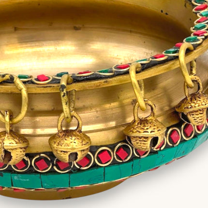 Decorative Brass Urli with Blue and Red stone work