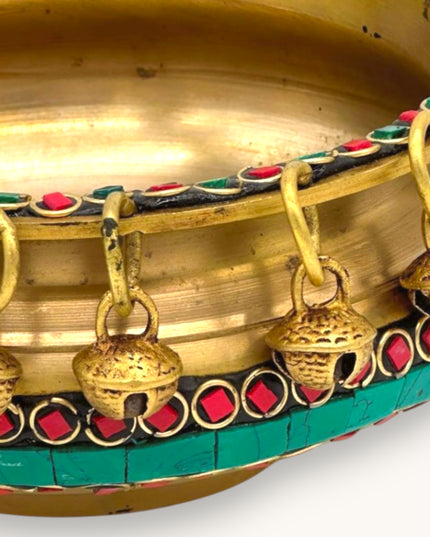 Decorative Brass Urli with Blue and Red stone work