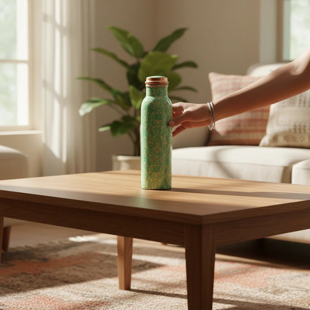 Green Meenakari Printed Copper Bottle (750 ml)