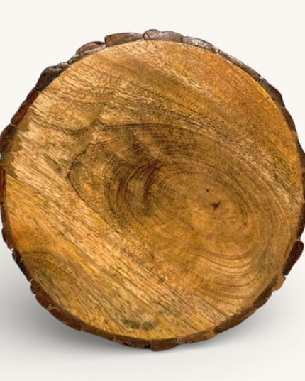 Meenakari Print Wooden tray with Natural Bark Edges