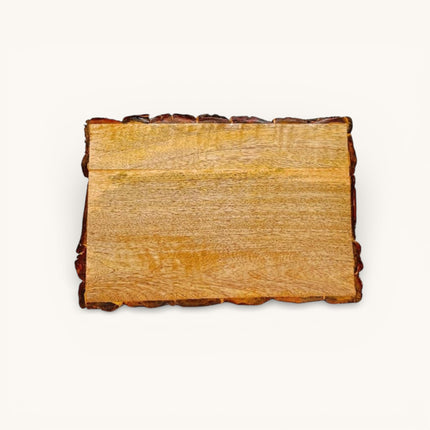 Rustic Printed Wooden Tray with Natural Bark Edges (Rectangular)