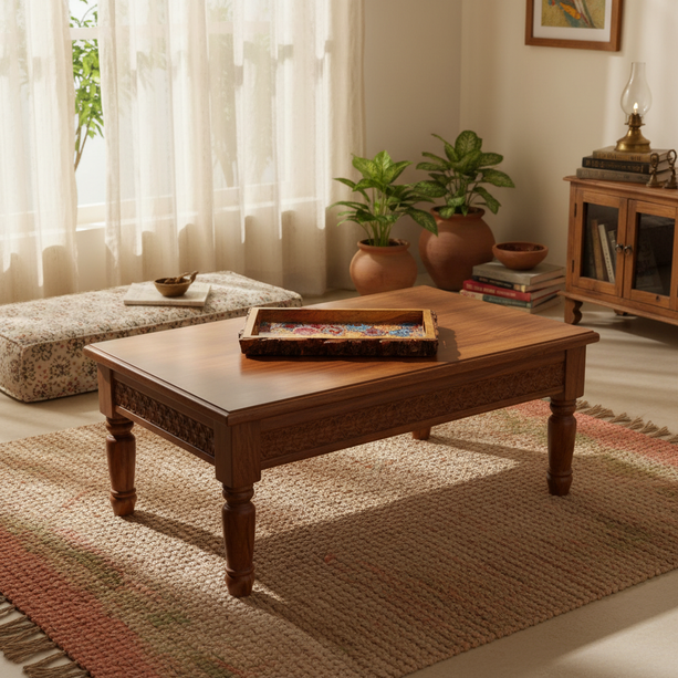 Rustic Printed Wooden Tray with Natural Bark Edges (Rectangular)