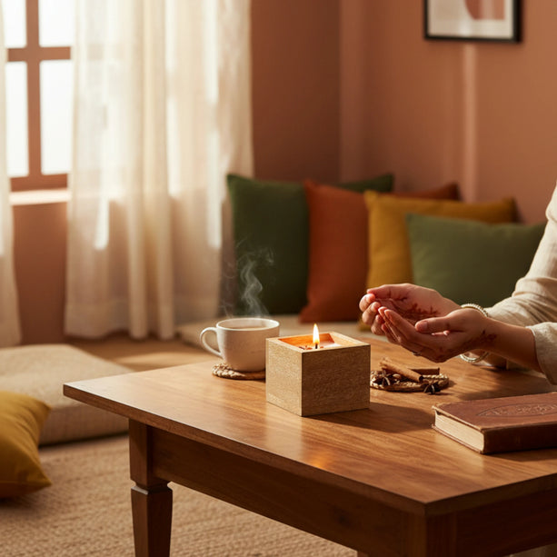 Handcrafted Spice Aroma Candle in Wooden Jar