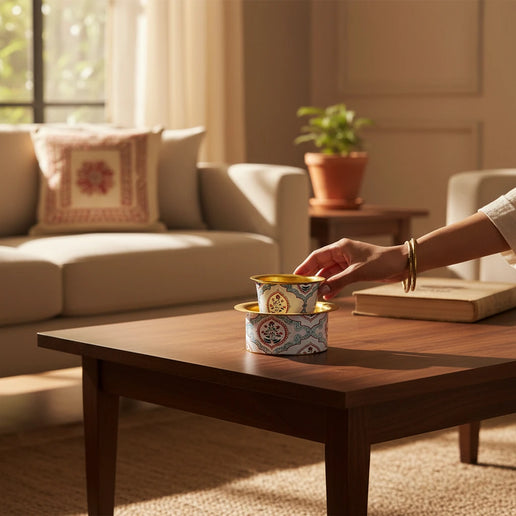 White and Red floral Brass coffee Tumbler Set