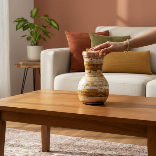 Wood Printed Copper Bedroom Water Jar